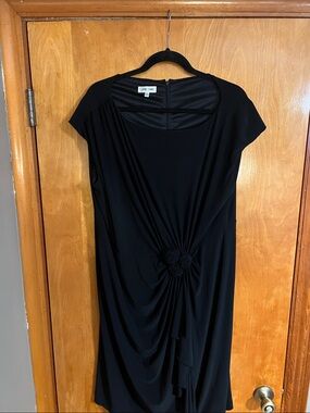 Jones Studio Black Midi Dress with Rosette Detail